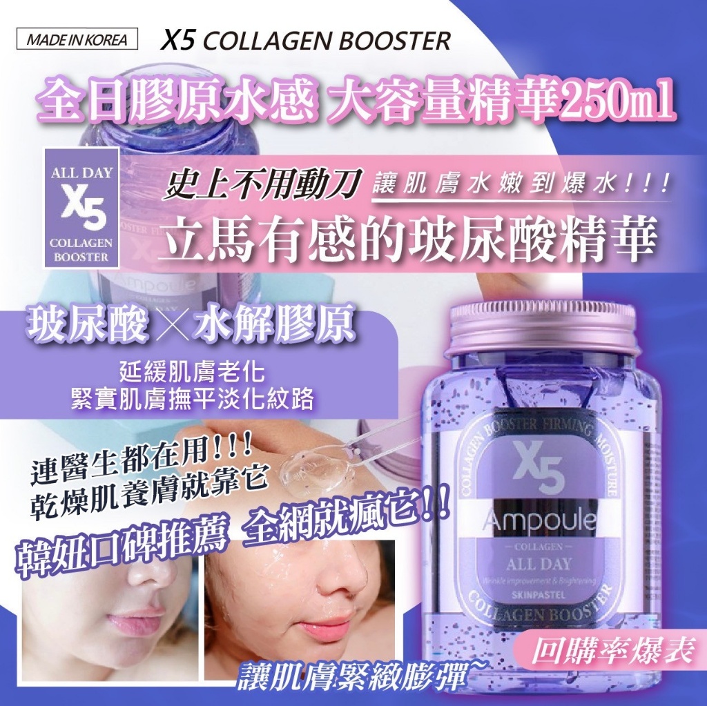 韓國製造 SKINPASTEL X5全日膠原水感 大容量精華 250ml