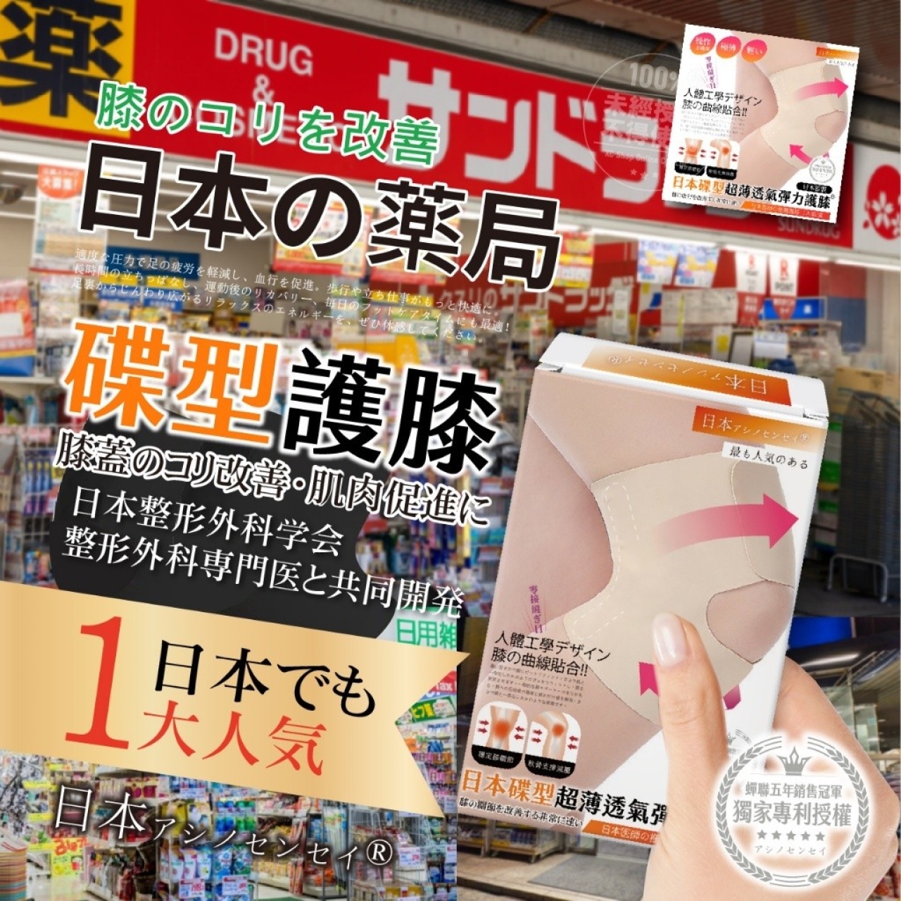 日本アシノセンセイ 蝶型超薄透氣彈力護膝