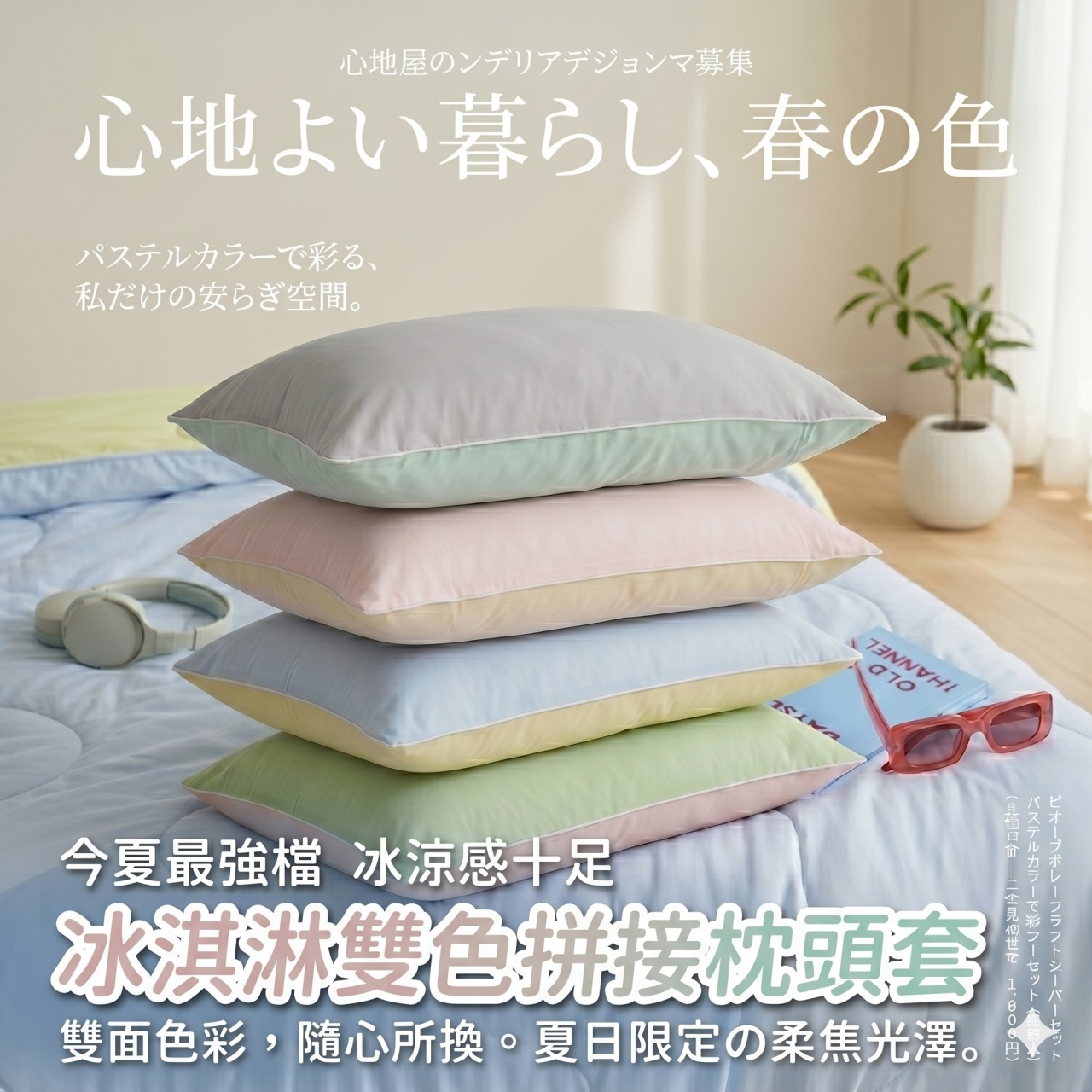 (2包)馬卡龍冰淇淋涼感雙色拼接枕頭套2入