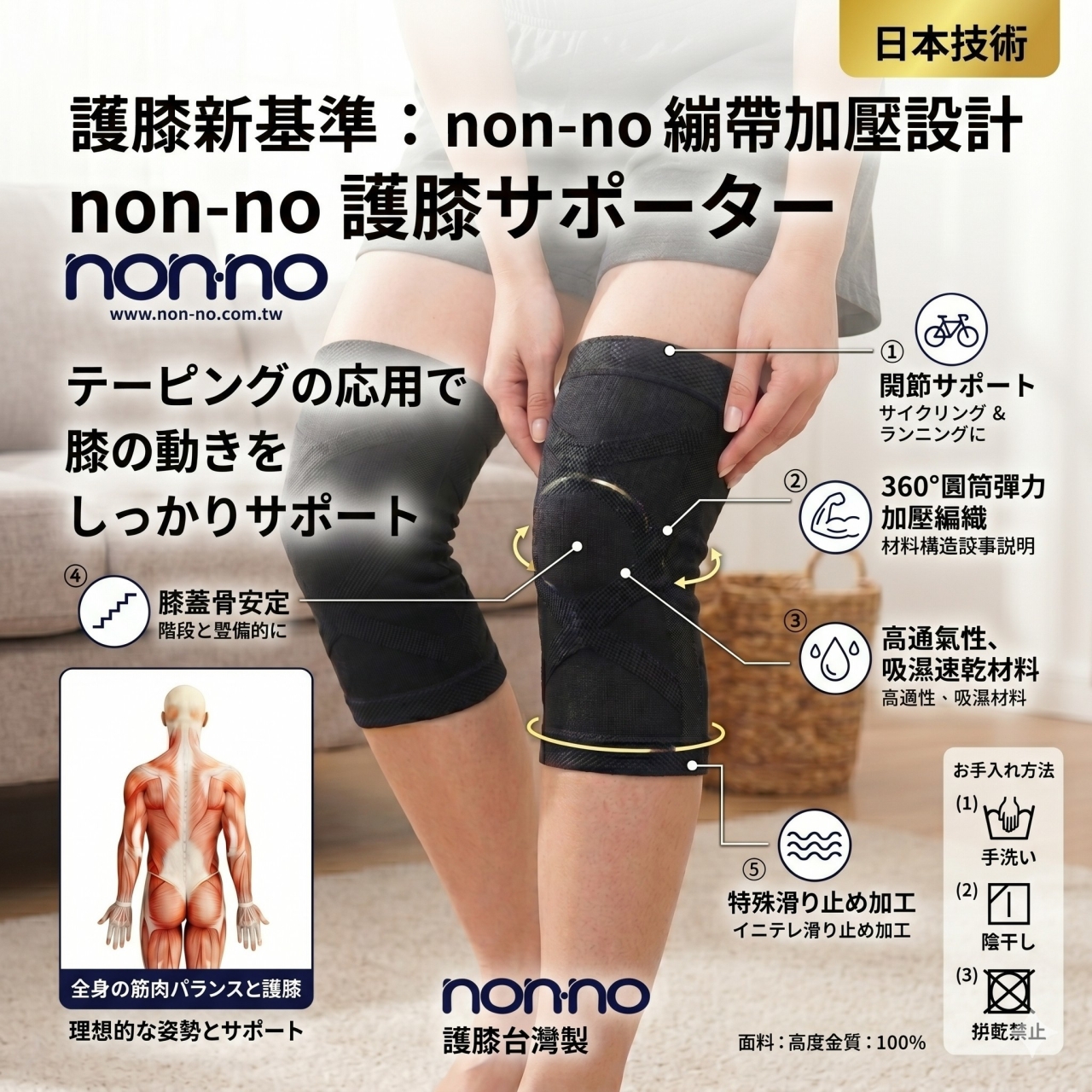 正版出廠 日本技術 儂儂 non-no 繃帶加壓式護膝一雙/盒