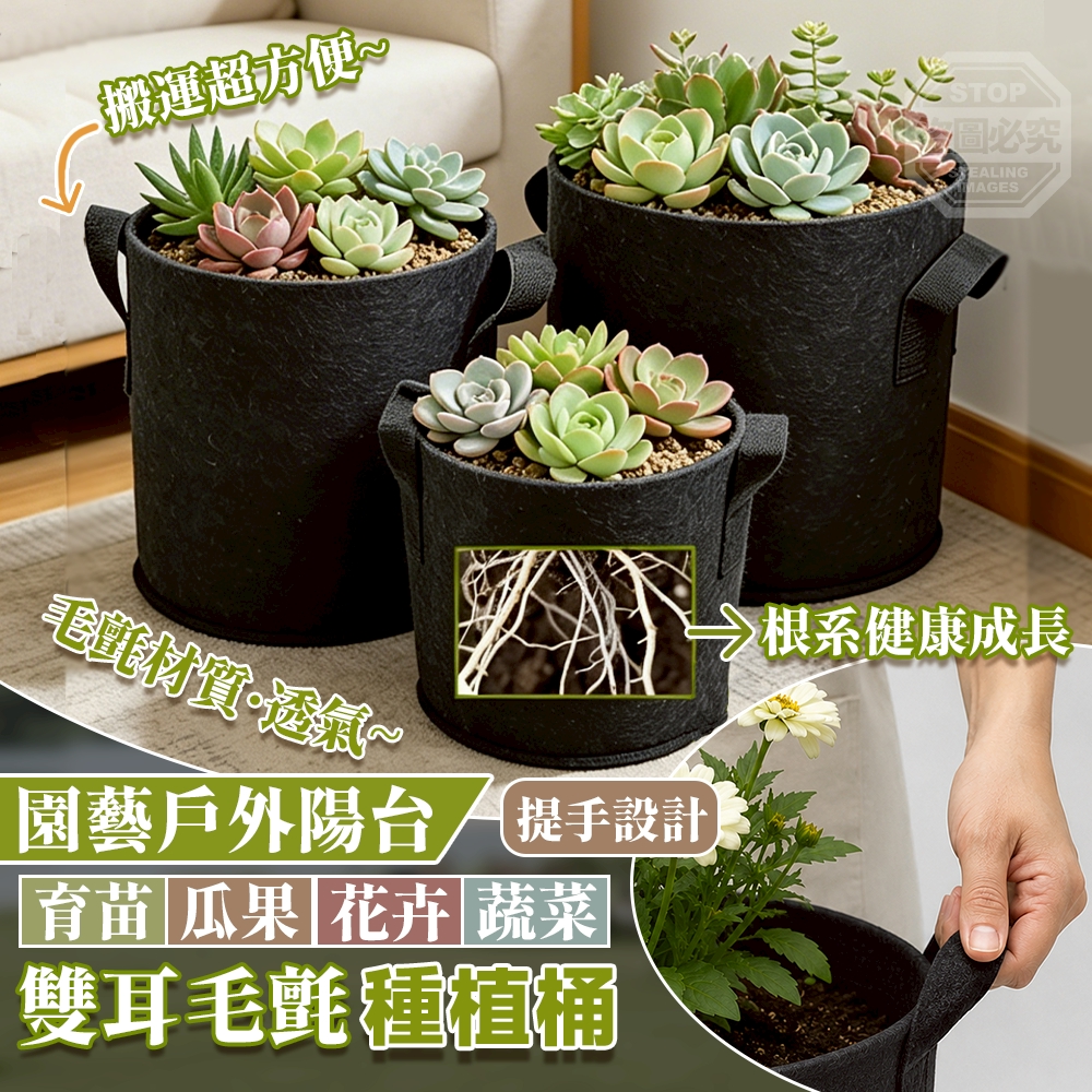 (2組)園藝戶外陽台育苗瓜果花卉蔬菜雙耳毛氈種植桶5入