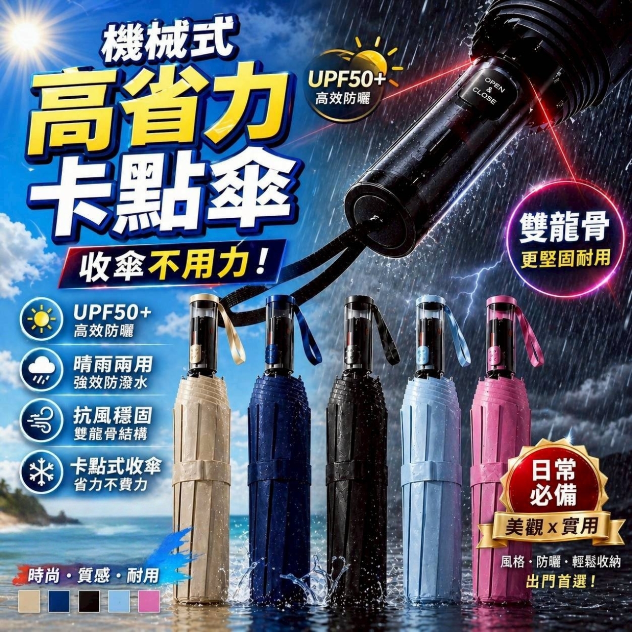 台日研發最新力作-收傘不用力！高省力卡點傘