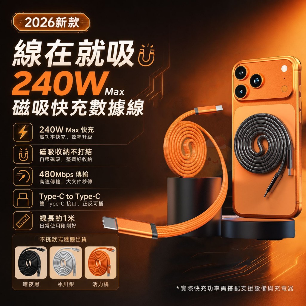 線在就吸240W磁吸快充數據線