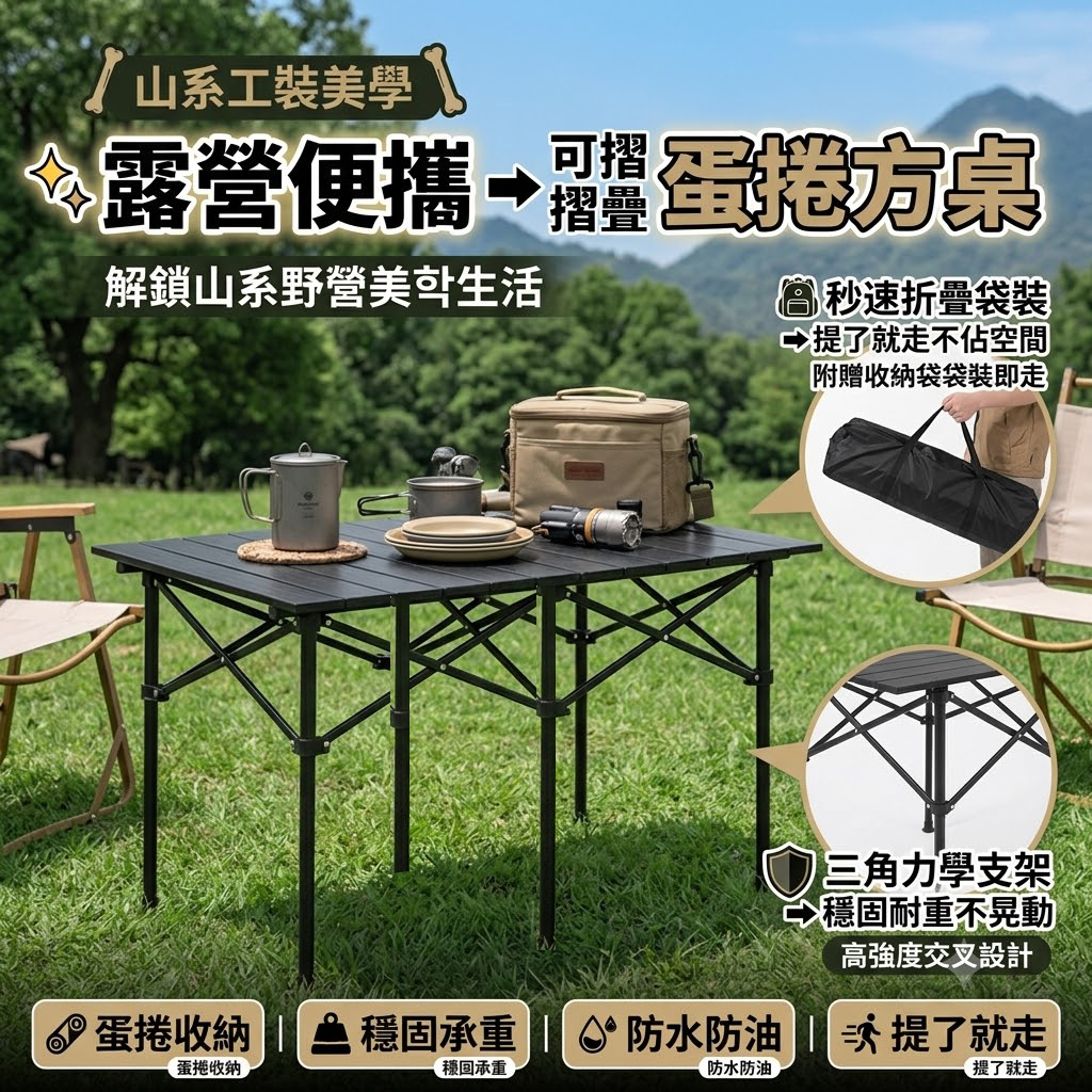 露營便攜可摺疊蛋捲方桌