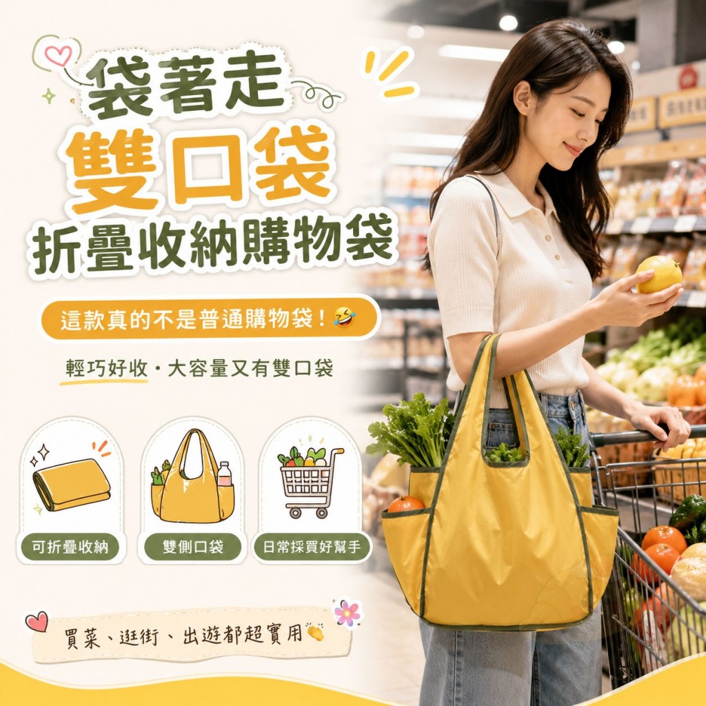 袋著走雙口袋折疊收納購物袋