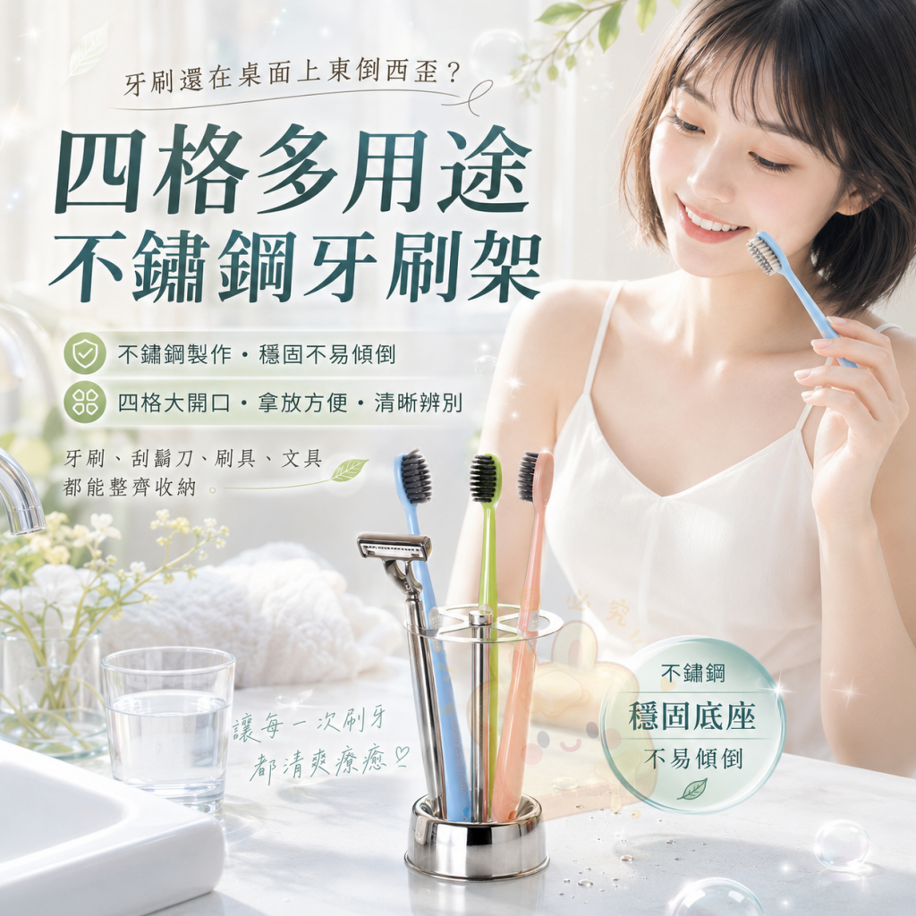四格多用途不鏽鋼牙刷架