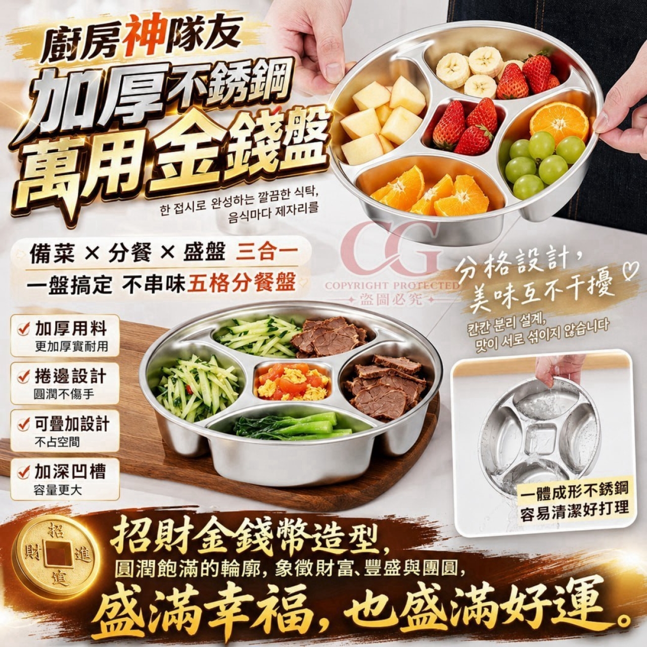 (2個)加厚不鏽鋼萬用金錢盤